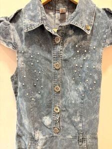 Denim Mini Dress with Embellishments