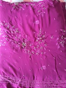 Pink Saree With Stitched Blouse