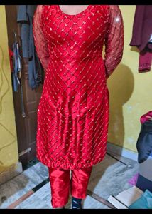 Red Embellished Kurta