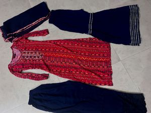 Red Blue Kurta Set Premium 2 Plazo