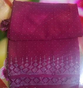 Purple Dimond Work Saree With Latkan