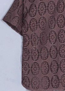 Brown Lace Crochet Short Sleeve Shirt