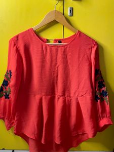 Peplum Tunic Top with Placement Embroidery
