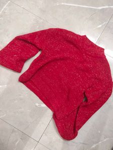 Expensive Looking Red Mock Neck Cropped Sweater