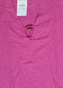 Zara Flowing Linen Blend Tunic Dress Fuchsia Pink