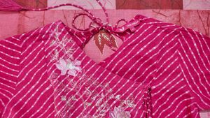 Pink and White Leheriya Printed Angrakha Kurta