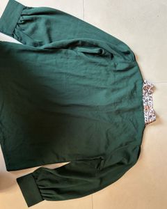 Elegant Green Blouse with Attached Scarf