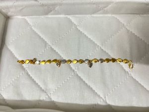 Gold Heart Shape Bracelet With Silver Hear Hanging