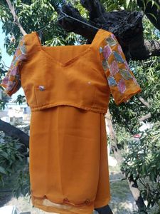 Elegant mustard Yellow Saree with ready blouse