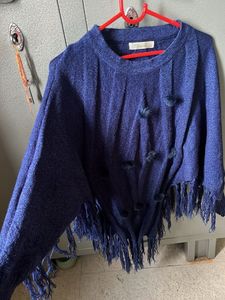 Navy Blue Fringe Poncho