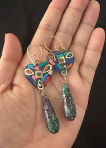 Natural Ruby zoisite  Heart Drop Earrings
