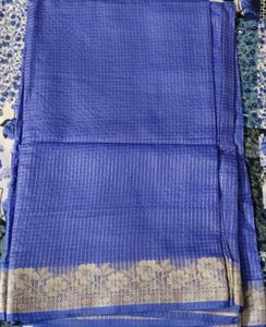 Blue Checked Silk Saree with Floral Border.
