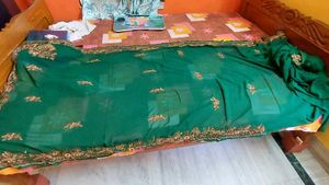 Embroidery Work Green Saree