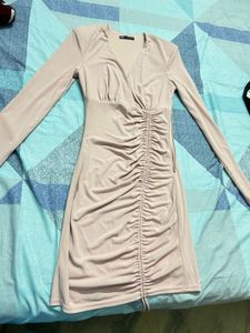 Blush Pink Ruched Bodycon Dress (ZARA)