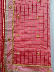 Elegant Pink Checkered Saree