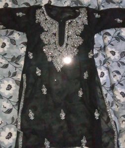Elegant Black Embroidered Kurta – Worn Once