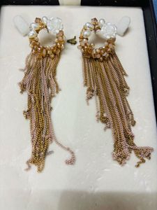 Rose & Pearl Chain Drop Earrings