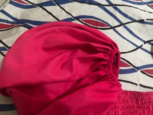 Hot Pink Puff Sleeve Crop Top