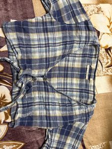 Blue Plaid Tie Front Top