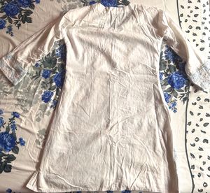 Embroidered Cotton White Kurti