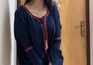 Navy Blue Top With Embroidery Work For Women