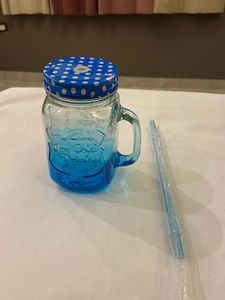 Retro Blue Mason Jar Mug with Lid