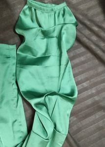 Green Off-Shoulder Satin Blouse