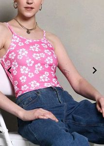 Spaghetti Strap Floral Print Short Fitted Cami Top