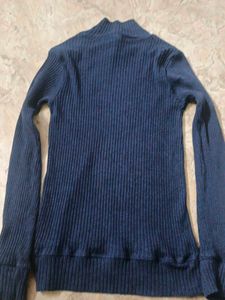 Navy Ribbed Mock Neck Top