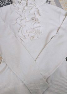 Elegant White Ruffled Sweater
