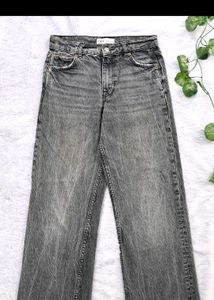 Zara High Waist Gray Wide Leg Jeans