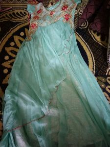 Aqua Tulle Dress with Rose Appliques