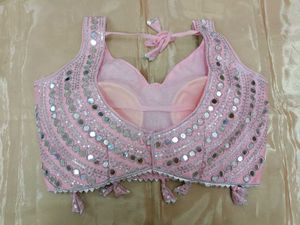 Pink Mirror And Sequins Work Blouse