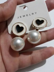 Korean cool Heart &amp; Pearl Earrings - Brand New 🌟