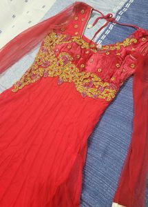 Beautiful 3 Piece Red Net dress With Pant &amp;duppta