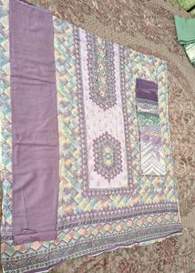 Lavender Printed Unstitched Suit Pure Cotton 100%