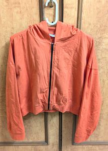 Rust Orange Cropped Zip-Up Hoodie
