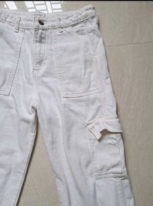 White Wide Leg Cargo Pants