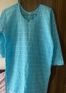 Chic Light Blue Embroidered Cotton Kurta