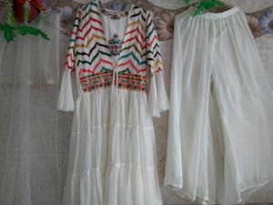 White Embroidered Dress &amp; Pants Set