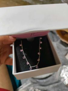 Giva Pink Stone Silver Queens Necklace