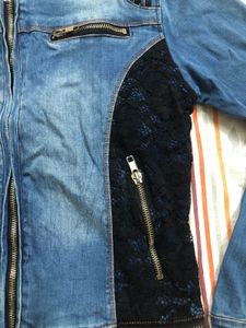 Blue Denim Jacket With Lace Work And Golden Zip