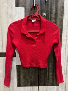 Red Long Sleeve Crop Top