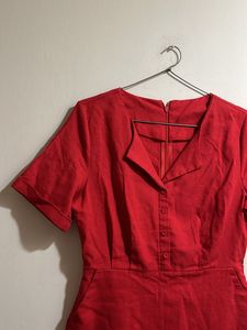 Linen Red Dress With Pockets
