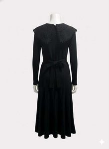 Elegant Pleated Knit Midi Skirt+ Black Dress