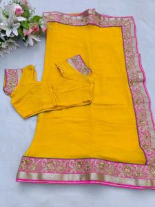 Yellow Pure Gourguit Saree