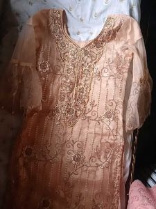 Embroidered Net Kurta Set