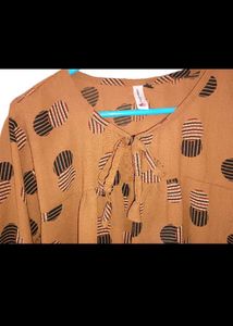 Brown Printed Tie Neck Top