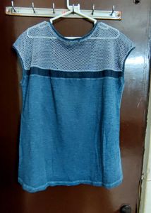 Dyed T-Shirt with Net Detail