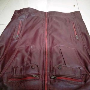 Maroon Leather Jacket In New Like Condition